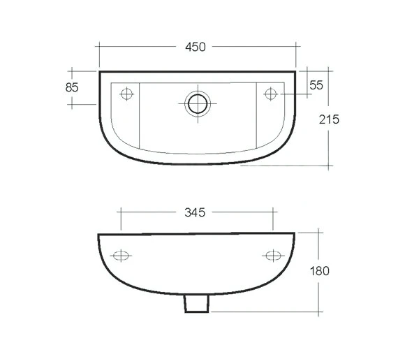 RAK Compact 1 Tap Hole White 450mm Slimline Basin 5 RAK Compact 1 Tap Hole White 450mm Slimline Basin - Image 3