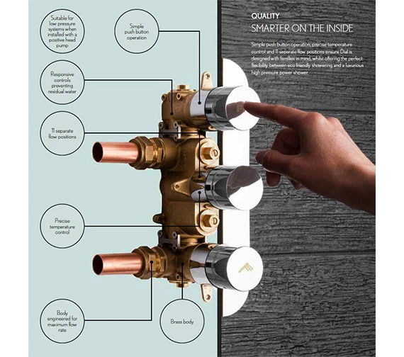 Crosswater Dial Chrome Central Trim Thermostatic Shower Valve With 2 Way Diverter 7 Crosswater Dial Chrome Central Trim Thermostatic Shower Valve With 2 Way Diverter - Image 5