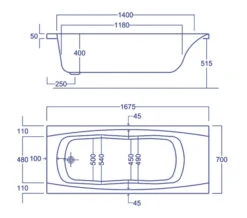 Carron Imperial Single Ended Twin Grip White Acrylic Bath 5mm - 1675 X 700mm