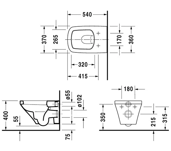 Duravit DuraStyle 370 X 540mm Wall Mounted Washdown Toilet 2536090000 4 Duravit DuraStyle 370 X 540mm Wall Mounted Washdown Toilet 2536090000 - Image 2