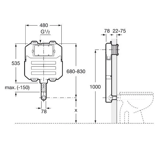 Roca In-Wall Basic Tank Compact Dual Flush Concealed Cistern 4 Roca In-Wall Basic Tank Compact Dual Flush Concealed Cistern - Image 2