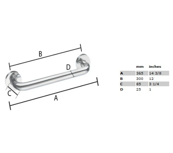 Smedbo Living Polished Stainless Steel 300mm Grab Bar 5 Smedbo Living Polished Stainless Steel 300mm Grab Bar - Image 3