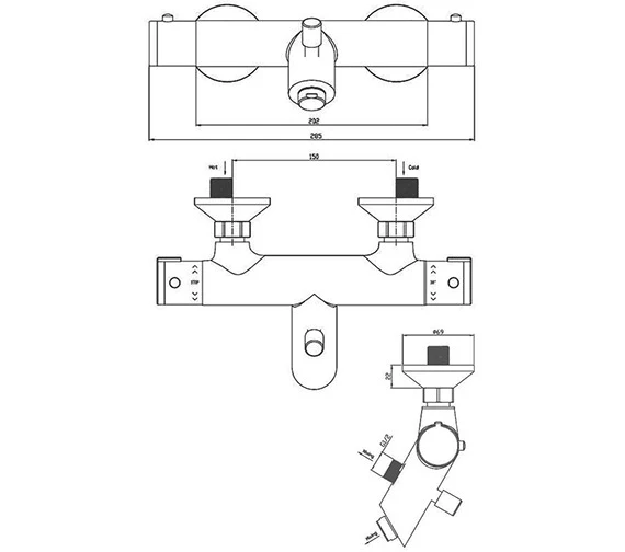 Crosswater Kai 2 Hole Exposed Chrome Thermostatic Bath Shower Mixer Tap 4 Crosswater Kai 2 Hole Exposed Chrome Thermostatic Bath Shower Mixer Tap - Image 2