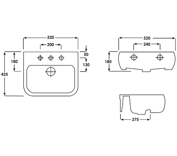 RAK Metropolitan 1 Tap Hole Semi Recessed White Basin 520mm - METSRBAS1 5 RAK Metropolitan 1 Tap Hole Semi Recessed White Basin 520mm - METSRBAS1 - Image 3