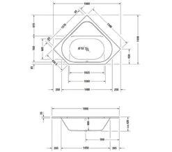 Duravit D-Code 1400 X 1400mm Built-In Corner Bathtub With Support Feet