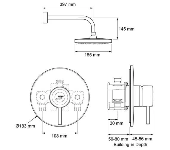 Mira Element SLT Built-In Rigid Thermostatic Mixer Shower Chrome 4 Mira Element SLT Built-In Rigid Thermostatic Mixer Shower Chrome - Image 2