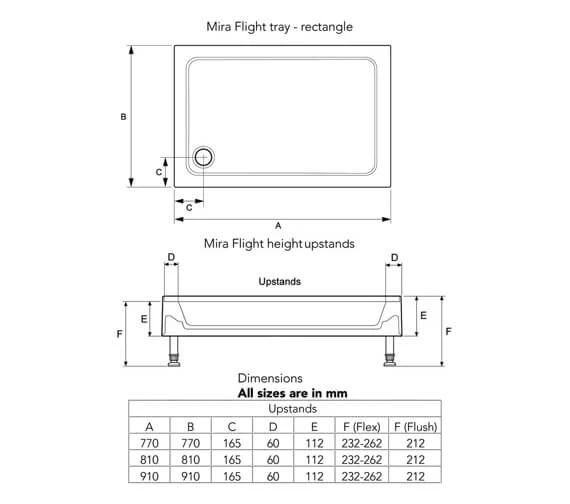 Mira Flight 4 Up-stand Square White Shower Tray With Waste 4 Mira Flight 4 Up-stand Square White Shower Tray With Waste - Image 2