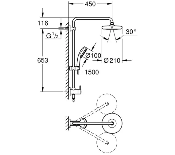Grohe Retrofit 210 Chrome Shower System With Diverter 4 Grohe Retrofit 210 Chrome Shower System With Diverter - Image 2