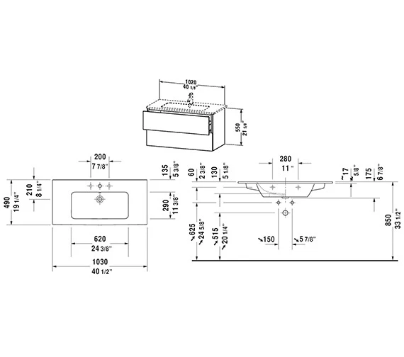 Duravit L-Cube Wall Mounted 2 Drawer Vanity Unit For Me-By-Starck Basin 7 Duravit L-Cube Wall Mounted 2 Drawer Vanity Unit For Me-By-Starck Basin - Image 5