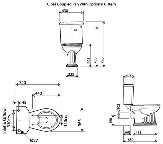 Silverdale Belgravia 430 X 740mm Close Coupled Pan 4 Silverdale Belgravia 430 X 740mm Close Coupled Pan - Image 2