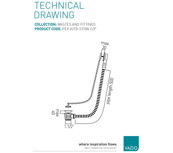 Vado Stowaway Chrome Bath Waste Metal Plug And Chain 4 Vado Stowaway Chrome Bath Waste Metal Plug And Chain - Image 2