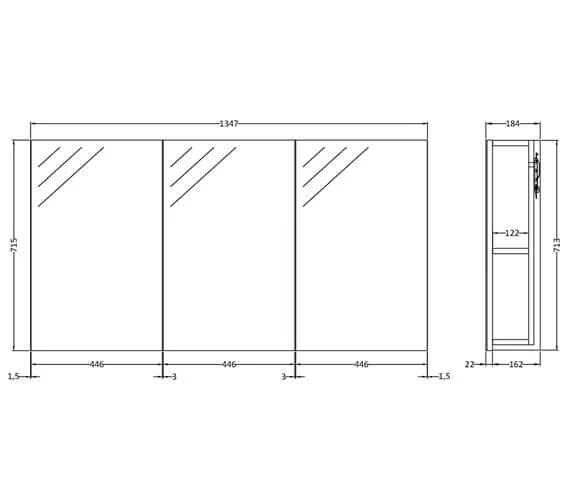 Hudson Reed Quartet 1350 X 715mm 3 Door Mirror Cabinet 5 Hudson Reed Quartet 1350 X 715mm 3 Door Mirror Cabinet - Image 3