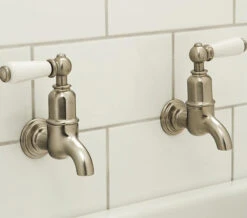 Perrin And Rowe Mayan Wall Mounted Kitchen Taps With Lever Handles