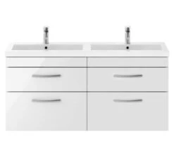 Nuie Athena 1205 X 390mm Wall Hung 4 Drawer Cabinet And Double Basin
