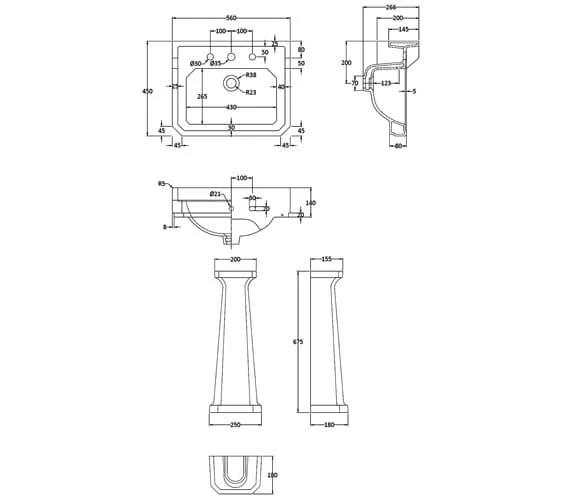 Hudson Reed Richmond Square Basin White And Full Pedestal 12 Hudson Reed Richmond Square Basin White And Full Pedestal - Image 10