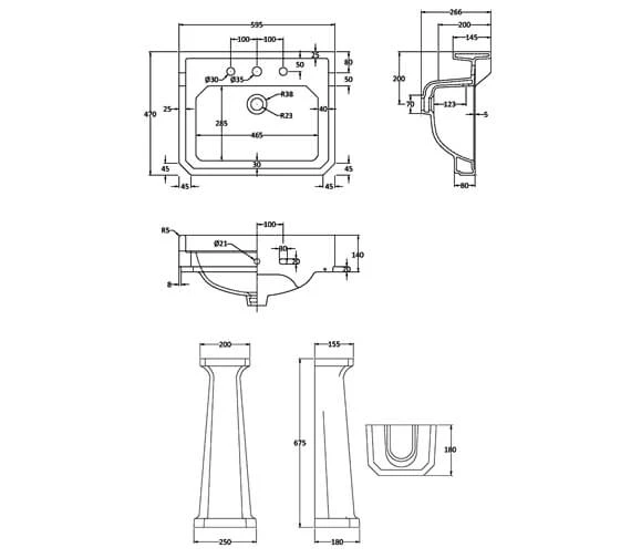 Hudson Reed Richmond Square Basin White And Full Pedestal 18 Hudson Reed Richmond Square Basin White And Full Pedestal - Image 16