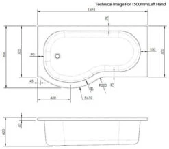 Nuie P-Shaped Shower Bath White