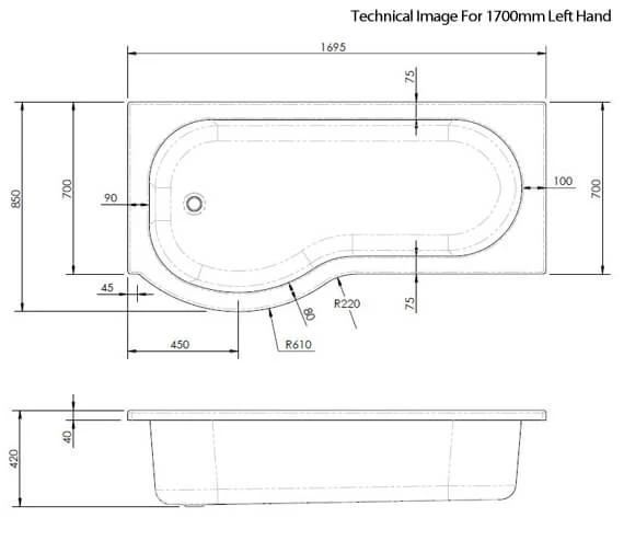 Nuie P-Shaped Shower Bath White 5 Nuie P-Shaped Shower Bath White - Image 3