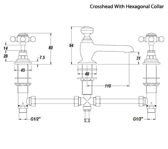 Hudson Reed Topaz 3 Tap Hole Basin Mixer Tap With Pop Up Waste 4 Hudson Reed Topaz 3 Tap Hole Basin Mixer Tap With Pop Up Waste - Image 2