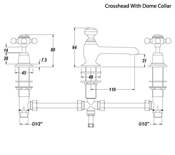Hudson Reed Topaz 3 Tap Hole Basin Mixer Tap With Pop Up Waste 8 Hudson Reed Topaz 3 Tap Hole Basin Mixer Tap With Pop Up Waste - Image 6