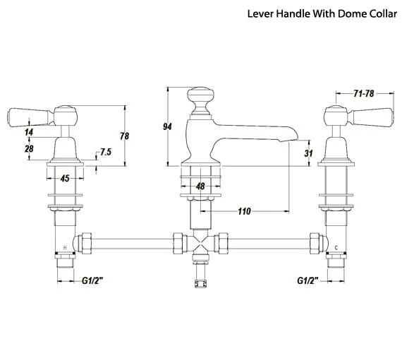 Hudson Reed Topaz 3 Tap Hole Basin Mixer Tap With Pop Up Waste 14 Hudson Reed Topaz 3 Tap Hole Basin Mixer Tap With Pop Up Waste - Image 12