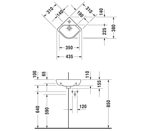 Duravit Me-By-Starck 435mm X 380mm Corner Model Handrinse Basin 4 Duravit Me-By-Starck 435mm X 380mm Corner Model Handrinse Basin - Image 2