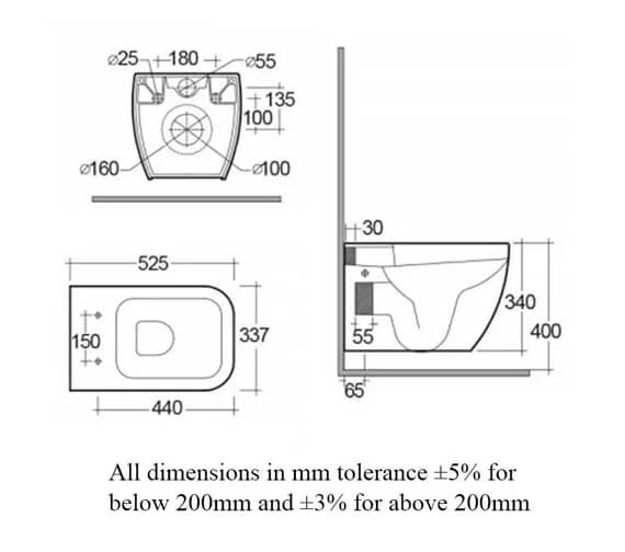 RAK Metropolitan Wall Hung WC Pan With Soft-Close Seat White - 525mm Projection 4 RAK Metropolitan Wall Hung WC Pan With Soft-Close Seat White - 525mm Projection - Image 2
