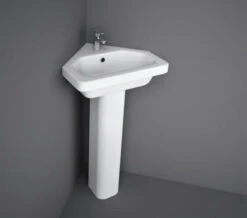 RAK Resort 450mm Wide 1 Tap Hole White Corner Basin And Full Pedestal