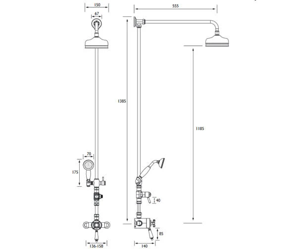 Bristan 1901 Thermostatic Exposed Dual Control Shower Valve With Diverter And Rigid Riser Kit 4 Bristan 1901 Thermostatic Exposed Dual Control Shower Valve With Diverter And Rigid Riser Kit - Image 2