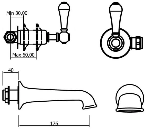 Crosswater Belgravia Wall Mounted Chrome Bath Spout And Wall Stop Taps 6 Crosswater Belgravia Wall Mounted Chrome Bath Spout And Wall Stop Taps - Image 4