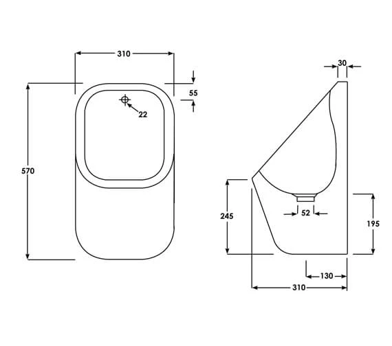 RAK Series 600 310 X 300 X 550mm White Urinal With Wall Brackets 4 RAK Series 600 310 X 300 X 550mm White Urinal With Wall Brackets - Image 2