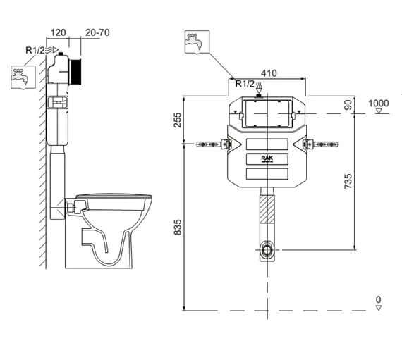 RAK 12cm Front Flush Regular Concealed White Cistern 4 RAK 12cm Front Flush Regular Concealed White Cistern - Image 2