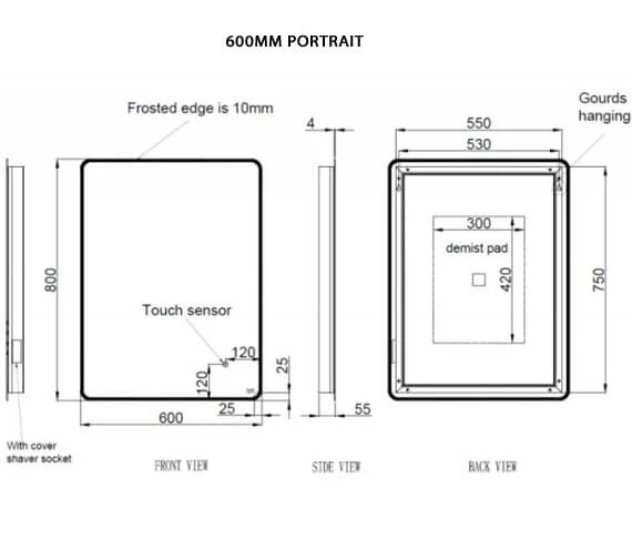 RAK Amethyst LED Illuminated Mirror With Demister Pad And Shaver Socket 5 RAK Amethyst LED Illuminated Mirror With Demister Pad And Shaver Socket - Image 3