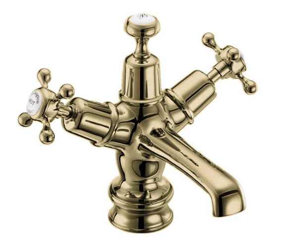 Burlington Gold Basin Mixer Tap With Click-Clack Waste Claremont Handles And Regent Base 4 Burlington Gold Basin Mixer Tap With Click-Clack Waste Claremont Handles And Regent Base - Image 2