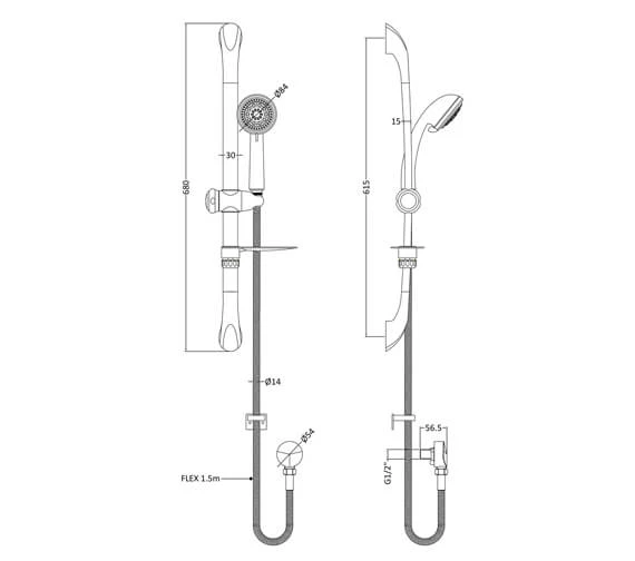 Nuie Chrome Luxury Curved Slide Rail Kit With Multi Function Handset And Elbow 4 Nuie Chrome Luxury Curved Slide Rail Kit With Multi Function Handset And Elbow - Image 2