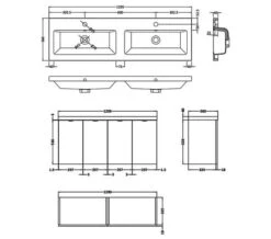 Hudson Reed Fusion 1200mm Wall Hung Full Depth 4 Door Vanity Unit And Basin -Duravit Store M700 2021 3 10 7 8 44 520