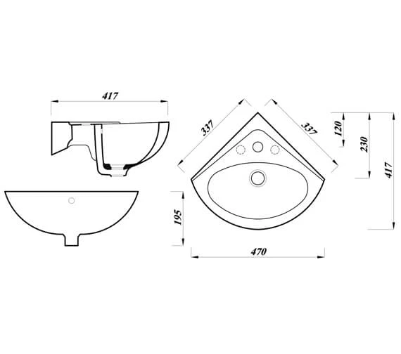 Lecico Atlas 470mm Wide Corner White Basin 5 Lecico Atlas 470mm Wide Corner White Basin - Image 3