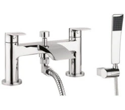 Crosswater Flow Dual Lever Deck Mounted Chrome Bath Shower Mixer Tap With Kit