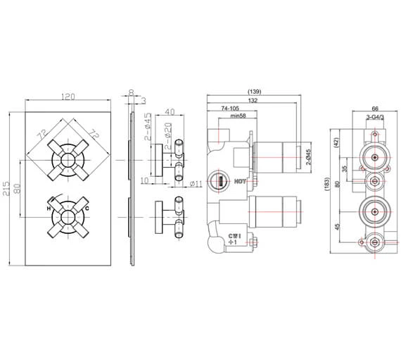 Crosswater Totti 2 Handle Chrome Thermostatic Shower Valve 5 Crosswater Totti 2 Handle Chrome Thermostatic Shower Valve - Image 3