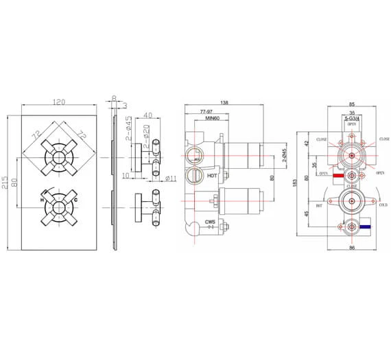 Crosswater Totti 2 Handle Chrome Thermostatic Shower Valve 7 Crosswater Totti 2 Handle Chrome Thermostatic Shower Valve - Image 5