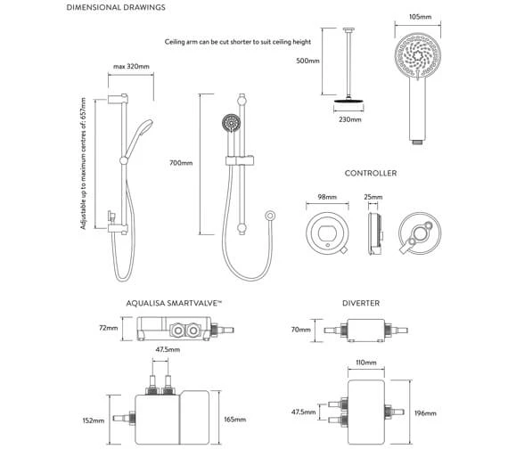 Aqualisa Quartz Touch Digital Concealed Shower Valve With Kit And Ceiling Head 4 Aqualisa Quartz Touch Digital Concealed Shower Valve With Kit And Ceiling Head - Image 2