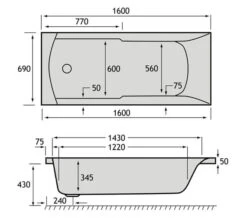 Carron Axis White Single Ended 5mm Acrylic Bath 1600 X 700mm