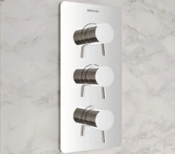 Bristan Prism Thermostatic Recessed 3-Handle Shower Valve With 2-Outlet Diverter And Stop Valve
