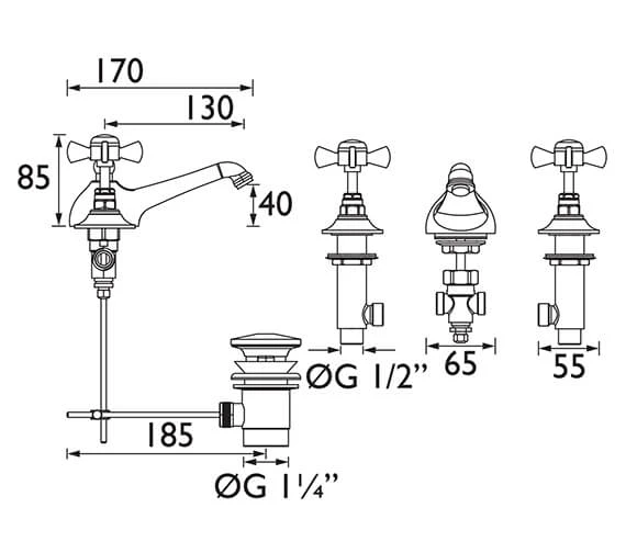 Heritage Dawlish 3 Taphole Basin Mixer Tap With Waste 5 Heritage Dawlish 3 Taphole Basin Mixer Tap With Waste - Image 3