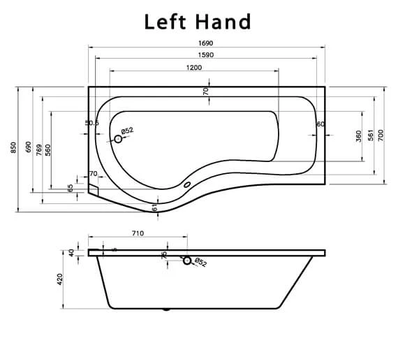 Joseph Miles 1700mm Curved-P Whirlpool Bath With Front Panel And Screen 5 Joseph Miles 1700mm Curved-P Whirlpool Bath With Front Panel And Screen - Image 3