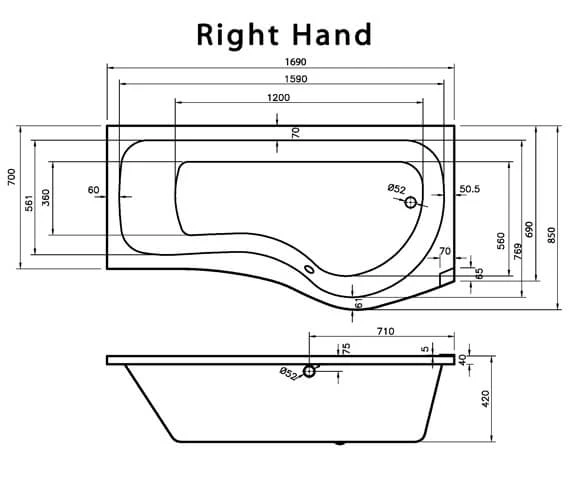 Joseph Miles 1700mm Curved-P Whirlpool Bath With Front Panel And Screen 6 Joseph Miles 1700mm Curved-P Whirlpool Bath With Front Panel And Screen - Image 4