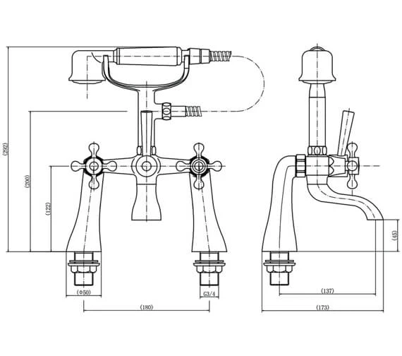Tre Mercati Victoria Bath Shower Mixer Tap With Kit 4 Tre Mercati Victoria Bath Shower Mixer Tap With Kit - Image 2