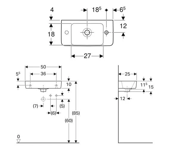 Geberit Selnova 1 Right Hand Tap Hole Handrinse White Basin With Shelf Surface 4 Geberit Selnova 1 Right Hand Tap Hole Handrinse White Basin With Shelf Surface - Image 2