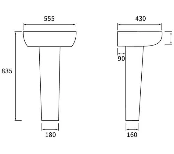 Joseph Miles Harno 555mm X 430mm 1 TH Basin With Full Pedestal 5 Joseph Miles Harno 555mm X 430mm 1 TH Basin With Full Pedestal - Image 3