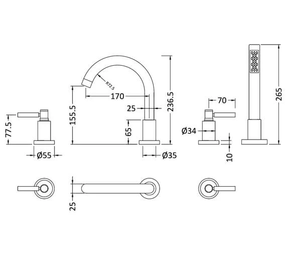 Hudson Reed Tec 4 Hole Bath Mixer Tap With Shower Kit 4 Hudson Reed Tec 4 Hole Bath Mixer Tap With Shower Kit - Image 2